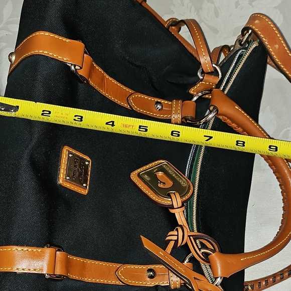 Dooney & Bourke Medium Black Canvas and Brown Leather Trim Satchel - Picture 11 of 13